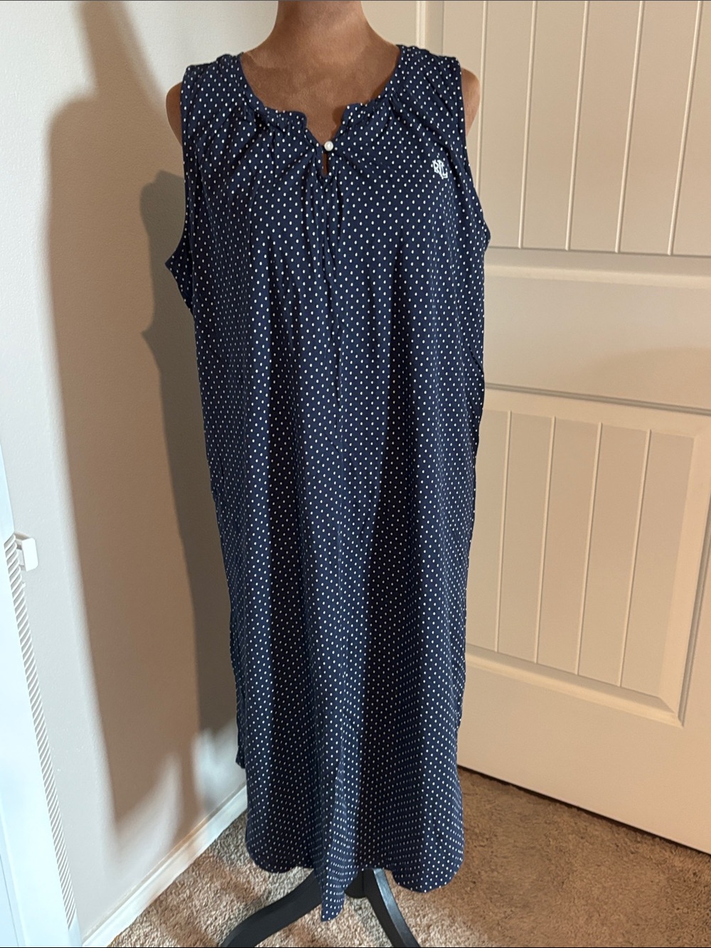 Lauren Ralph Lauren Navy Blue Polka Dot Maxi Dress/Sleepwear